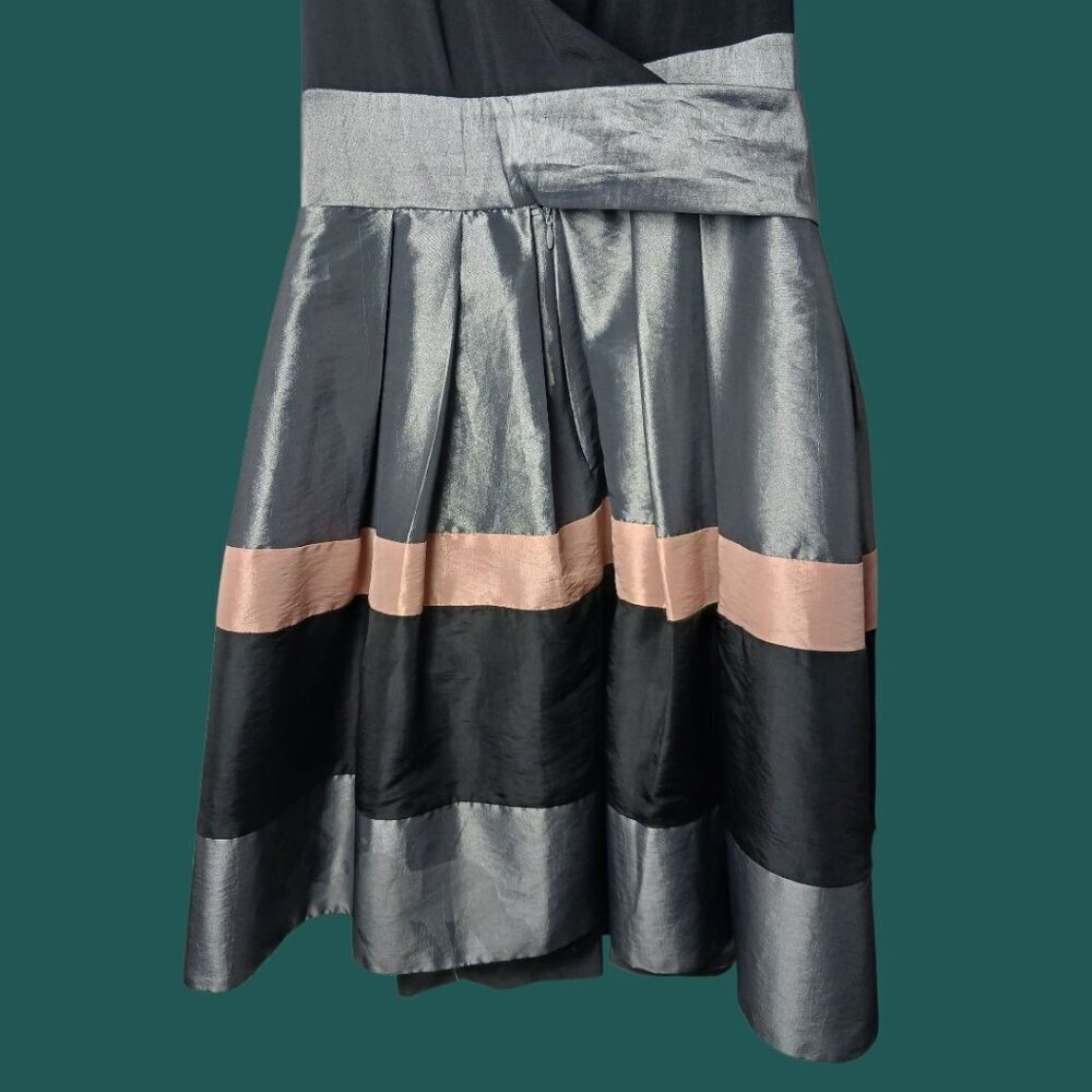S.L. Fashions Color blocked Womens Party Dress Tie Belt Size Blk/Silver SIZE 10 - Picture 7 of 9